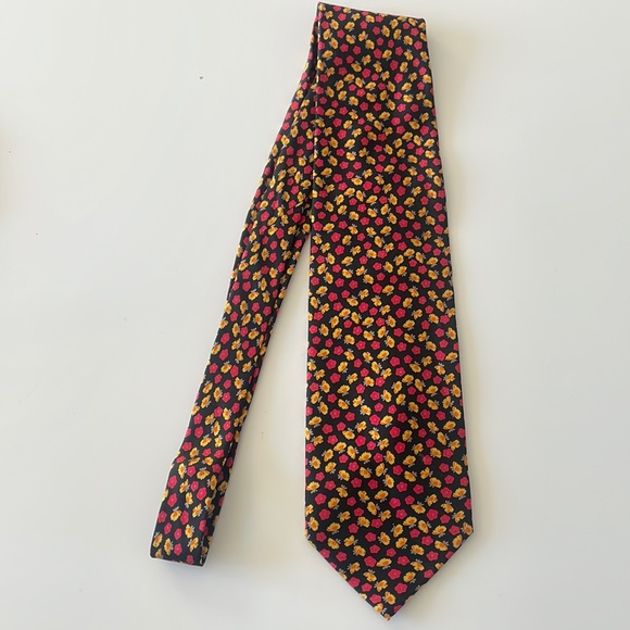 Valentino Oliver 100% Silk Men’s Formal Floral Tie - Black Red and Yellow - Picture 1 of 9